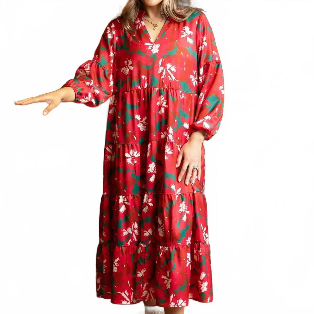 NEW MICHELLE MCDOWELL women's christina pretty poinsettias dress in red